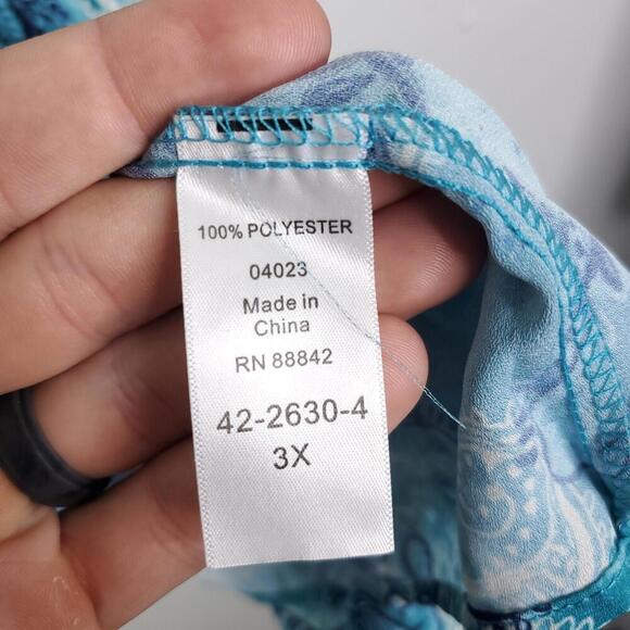 Catherines Top Womens 3X Crinkle Accordion Ocean Colorful Cutout Neckline - Picture 10 of 11